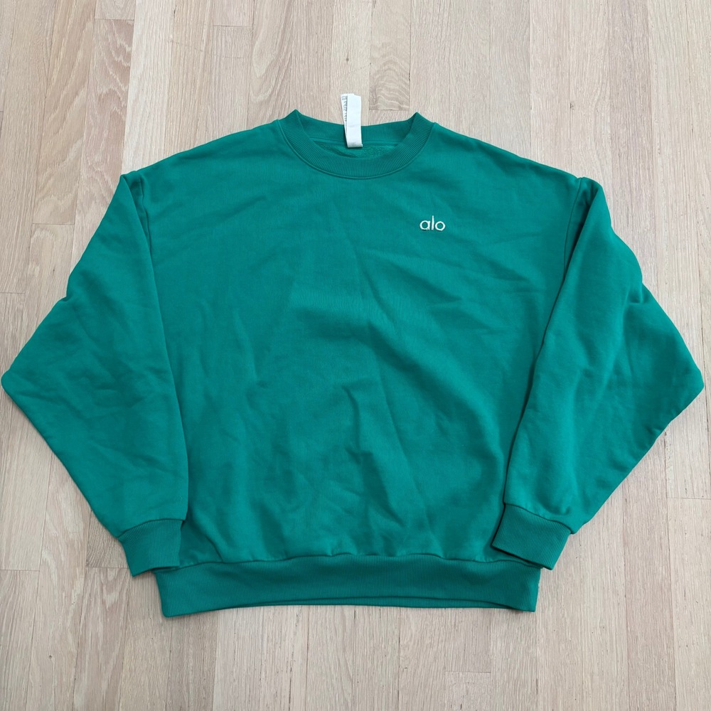 Alo Yoga Accolade Crew Neck Pullover Unisex Medium Green Excellent Sweatshirt